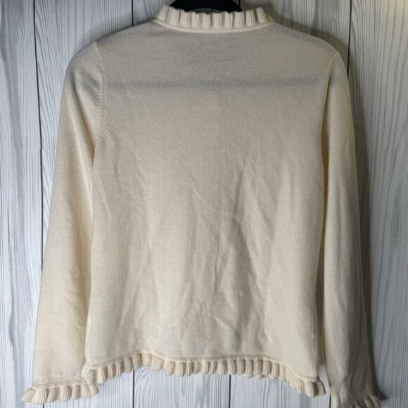 PURE Collection Womens 100% Cashmere Sweater Size US 8-10 Ivory Ruffle  Cardigan - Picture 5 of 9